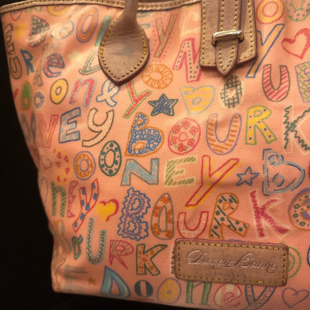BubbleGum  Y2K Dooney & Bourke Multicolor Logo-Print Canvas Tote RARE color - Picture 2 of 14